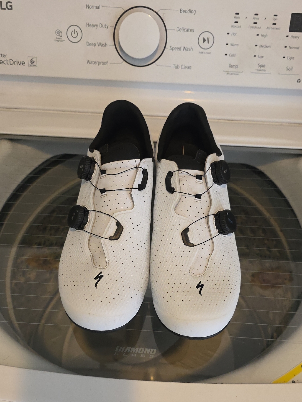 Specialized White Cycling Shoes with Black Boa Dials